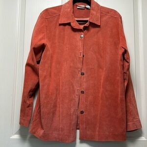 CHICO’S 💯 Leather Suede Shirt Jacket Salmon Pink Sz 2 (L-12)